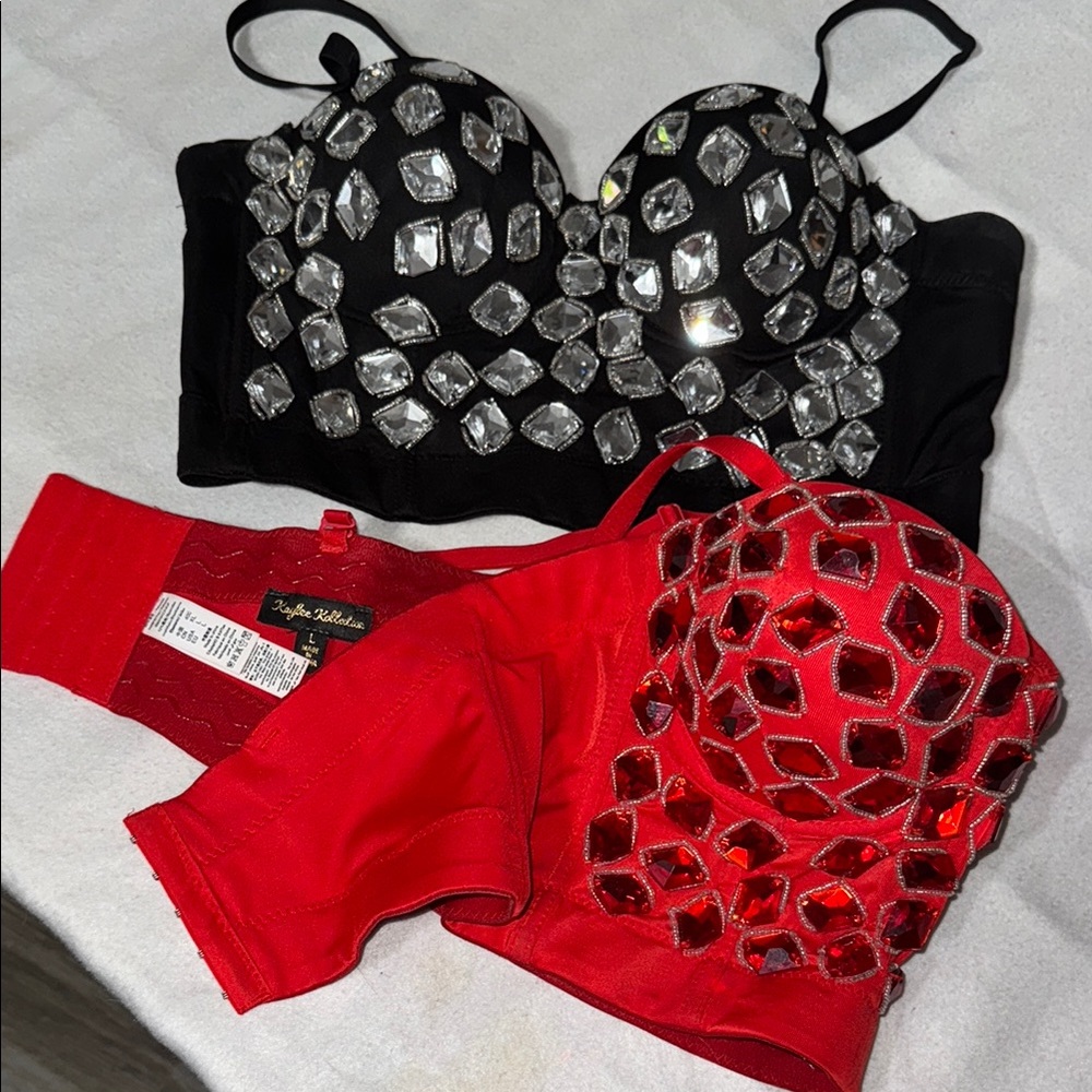 Red and Black Bralette with Geometric Stones Bundle